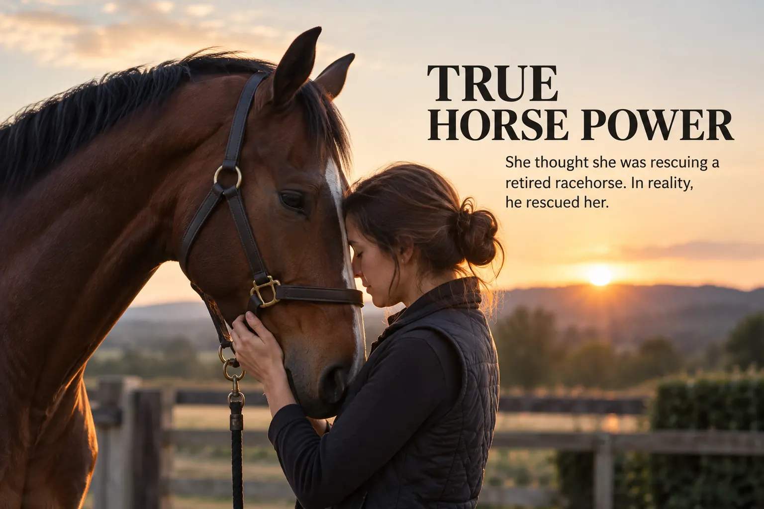 women and horse enjoying sun set