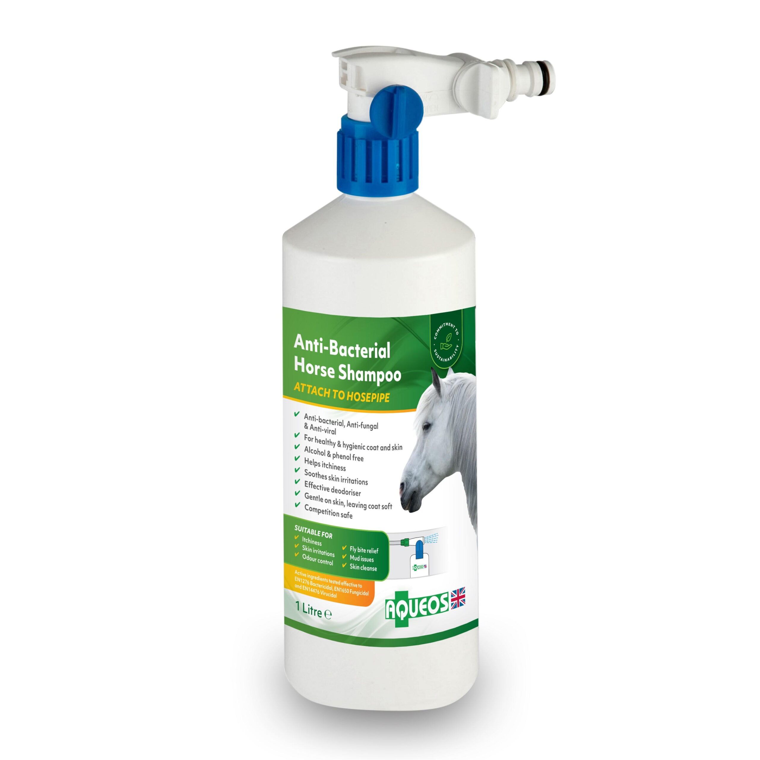 Anti-Bacterial/Anti-Itch Horse Shampoo 1L (with Hosepipe attachment) Aqueos Anti-Bacterial Horse Shampoo with Hose attachment-0
